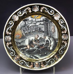 Placa da oficina de Pierre Reymond de uma série mensal com atividades principalmente agrícolas